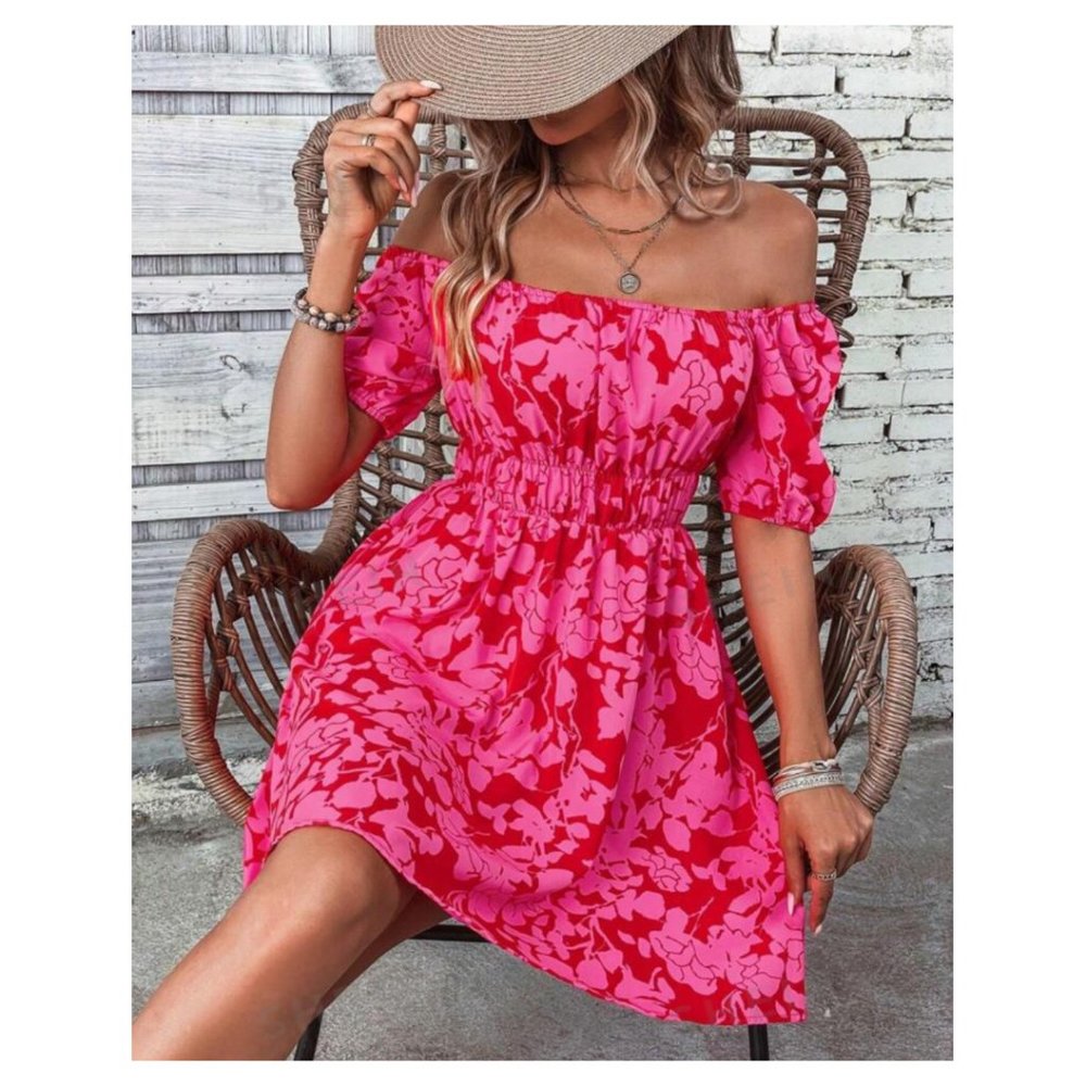 Off-The-Shoulder Sundress PINK & FUCHSIA - LARGE  - NIB